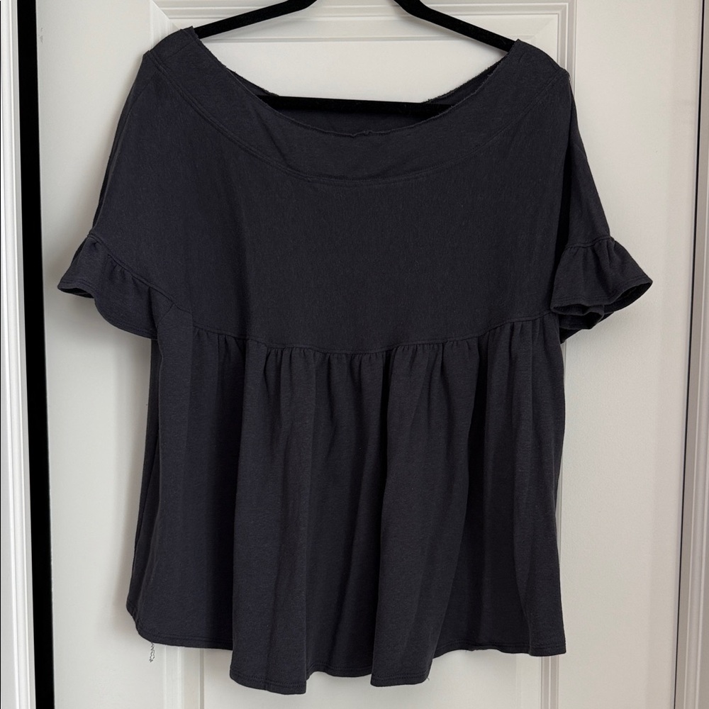 Women's Dark Navy Ruffle Sleeve Top